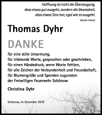 Traueranzeige von Thomas Dyhr von Märkische Oderzeitung