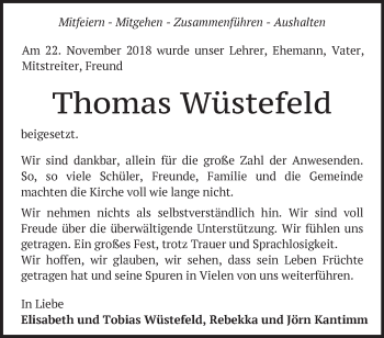 Traueranzeige von Thomas Wüstefeld von Märkische Oderzeitung