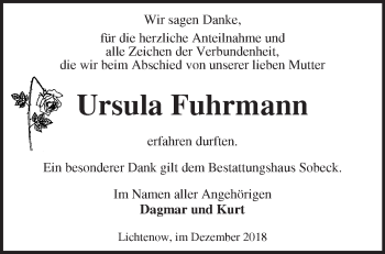 Traueranzeige von Ursula Fuhrmann von Märkische Oderzeitung