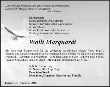 Traueranzeige von Walli Marquardt von Märkische Oderzeitung