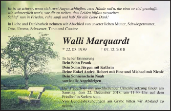 Traueranzeige von Walli Marquardt von Märkische Oderzeitung