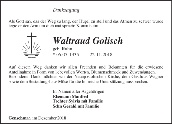 Traueranzeige von Waltraud Golisch von Märkische Oderzeitung