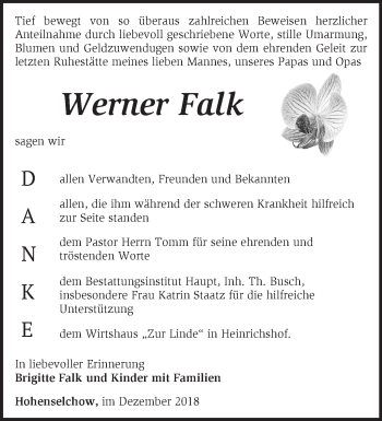 Traueranzeige von Werner Falk von Märkische Oderzeitung