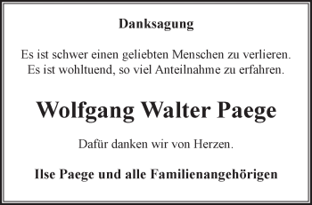 Traueranzeige von Wolfgang Walter Paege von Märkische Oderzeitung