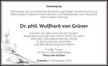 Traueranzeige von Wulfhard von Grüner von Märkische Oderzeitung