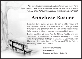 Traueranzeige von Anneliese Rosner von Märkische Oderzeitung