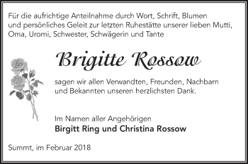 Traueranzeige von Brigitte Rossow von Märkische Oderzeitung