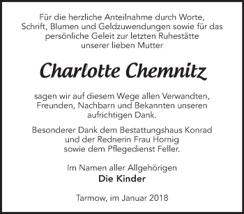 Traueranzeige von Charlotte Chemnitz von Märkische Oderzeitung