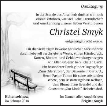 Traueranzeige von Christel Smyk von Märkische Oderzeitung