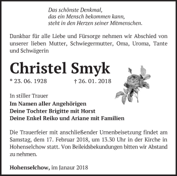 Traueranzeige von Christel Smyk von Märkische Oderzeitung