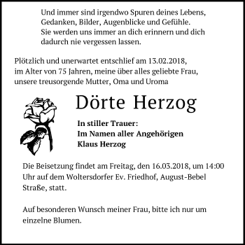Traueranzeige von Dörte Herzog von Märkische Oderzeitung
