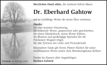 Traueranzeige von Eberhard Gahtow von Märkische Oderzeitung