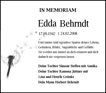 Traueranzeige von Edda Behrndt von Märkische Oderzeitung