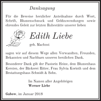 Traueranzeige von Edith Liebe von Märkische Oderzeitung