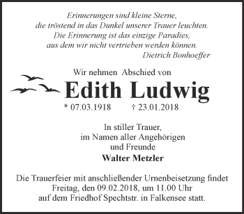 Traueranzeige von Edith Ludwig von Märkische Oderzeitung