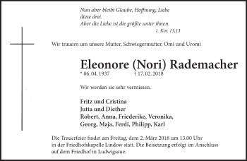 Traueranzeige von Eleonore Rademacher von Märkische Oderzeitung