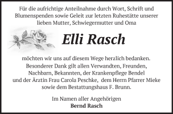 Traueranzeige von Elli Rasch von Märkische Oderzeitung