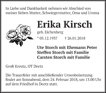 Traueranzeige von Erika Kirsch von Märkische Oderzeitung