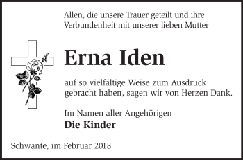 Traueranzeige von Erna Iden von Märkische Oderzeitung