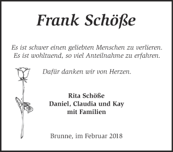 Traueranzeige von Frank Schöße von Märkische Oderzeitung