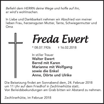 Traueranzeige von Freda Ewert von Märkische Oderzeitung