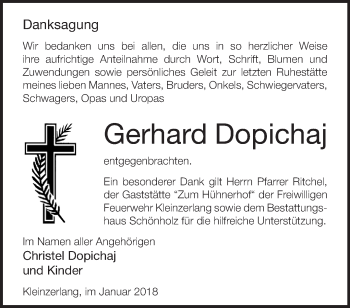 Traueranzeige von Gerhard Dopichaj von Märkische Oderzeitung