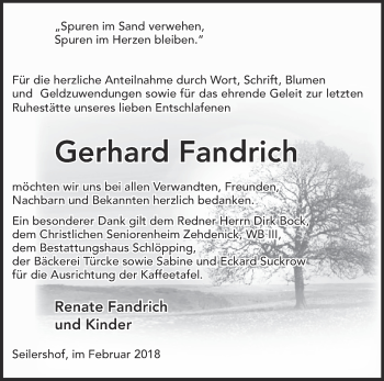 Traueranzeige von Gerhard Fandrich von Märkische Oderzeitung