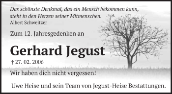 Traueranzeige von Gerhard Jegust von Märkische Oderzeitung