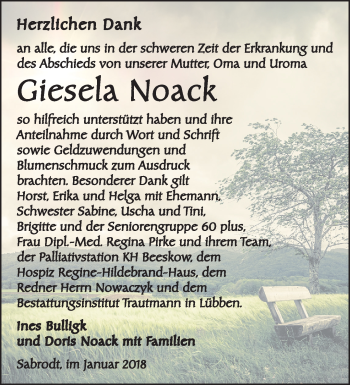 Traueranzeige von Giesela Noack von Märkische Oderzeitung