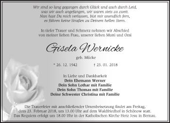 Traueranzeige von Gisela Wernicke von Märkische Oderzeitung