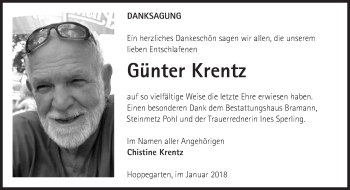 Traueranzeige von Günter Krentz von Märkische Oderzeitung