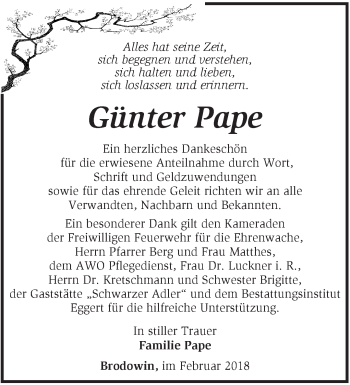 Traueranzeige von Günter Pape von Märkische Oderzeitung