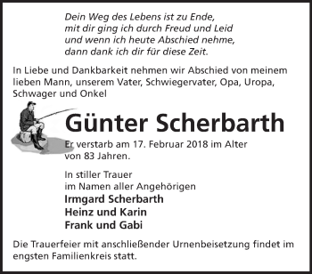 Traueranzeige von Günter Scherbarth von Märkische Oderzeitung