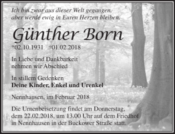 Traueranzeige von Günther Born von Märkische Oderzeitung