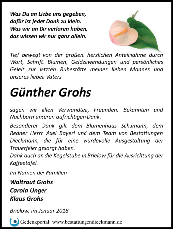 Traueranzeige von Günther Grohs von Märkische Oderzeitung