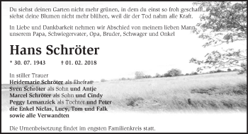 Traueranzeige von Hans Schröter von Märkische Oderzeitung