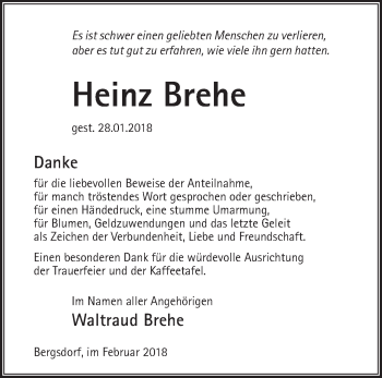 Traueranzeige von Heinz Brehe von Märkische Oderzeitung