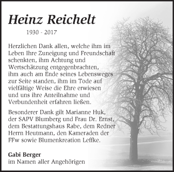 Traueranzeige von Heinz Reichelt von Märkische Oderzeitung