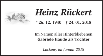 Traueranzeige von Heinz Rückert von Märkische Oderzeitung