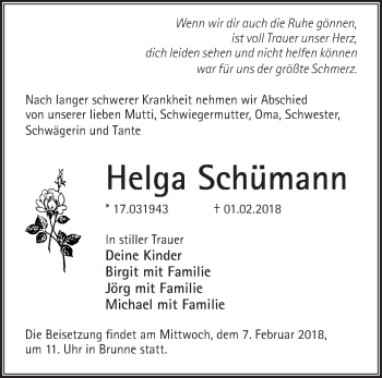 Traueranzeige von Helga Schümann von Märkische Oderzeitung