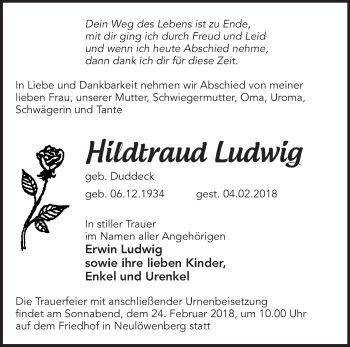 Traueranzeige von Hildtraud Ludwig von Märkische Oderzeitung