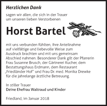 Traueranzeige von Horst Bartel von Märkische Oderzeitung