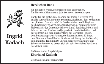 Traueranzeige von Ingrid Kadach von Märkische Oderzeitung