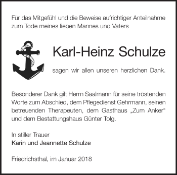 Traueranzeige von Karl-Heinz Schulze von Märkische Oderzeitung