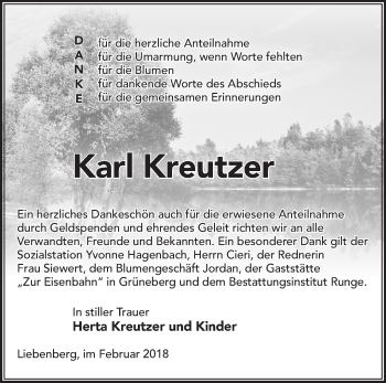 Traueranzeige von Karl Kreutzer von Märkische Oderzeitung