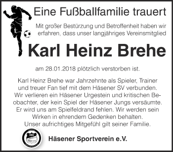 Traueranzeige von Karl Heinz Brehe von Märkische Oderzeitung