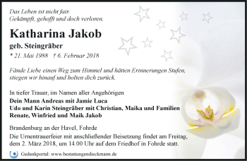 Traueranzeige von Katharina Jakob von Märkische Oderzeitung