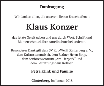 Traueranzeige von Klaus Konzer von Märkische Oderzeitung