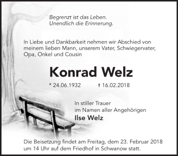 Traueranzeige von Konrad Welz von Märkische Oderzeitung