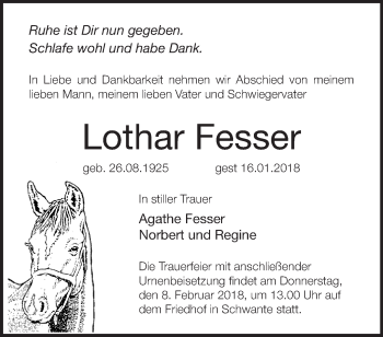 Traueranzeige von Lothar Fesser von Märkische Oderzeitung